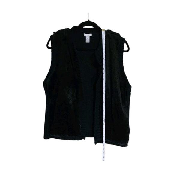 Chico's Black Faux Fur Vest Size 2 US L Sleeveless Open Front Knit Classic - Picture 3 of 7